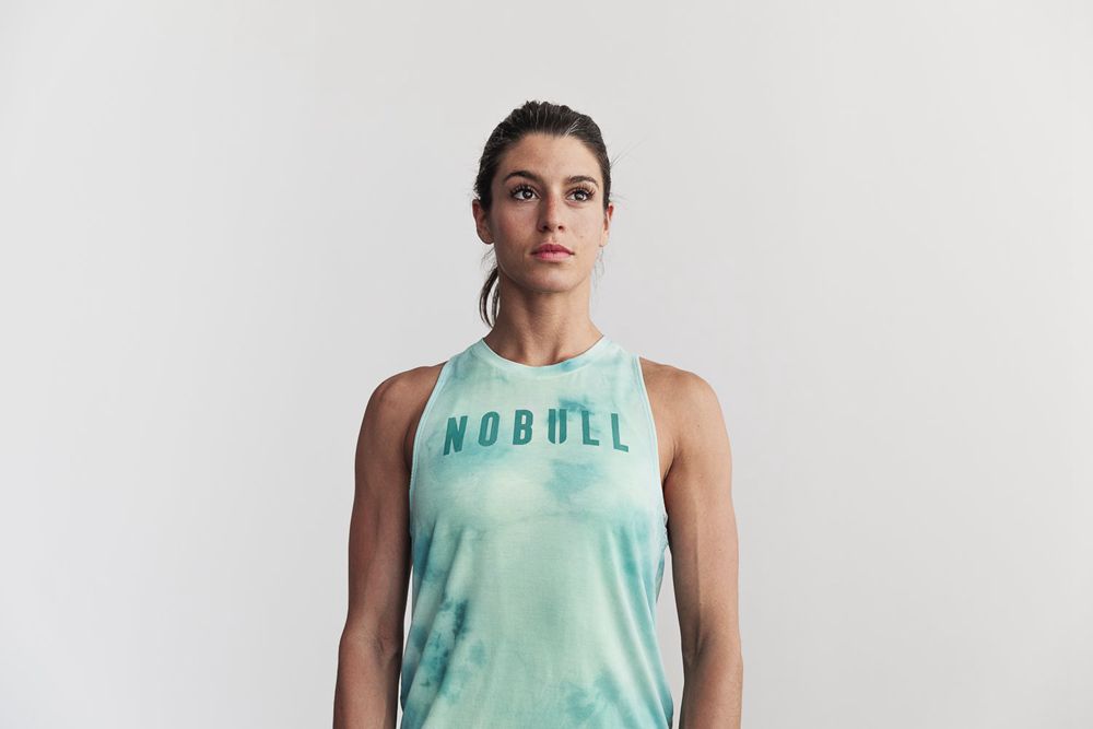 NOBULL Women's High-Neck Tank Tops - Vanilla & Aqua Tie-Dye - Ireland (5081VOKUT)